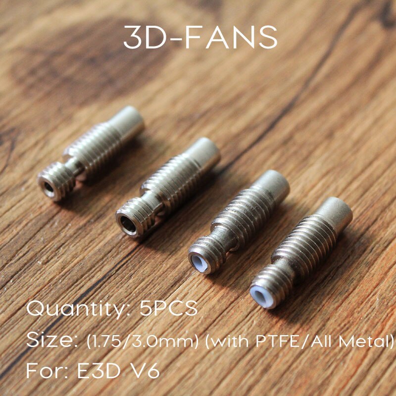 5PCS E3D V6 Heat Break Hotend Throat For 1.75mm 3.0mm All-Metal / with PTFE, Stainless Steel Remote Feeding Tube Pipes