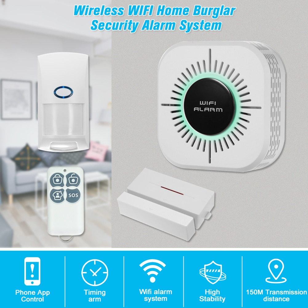 Intelligent tyverialarm wifi hjem sikkerhedssystem sirene vindue dør sensorer bevægelse alarm med fjernbetjening