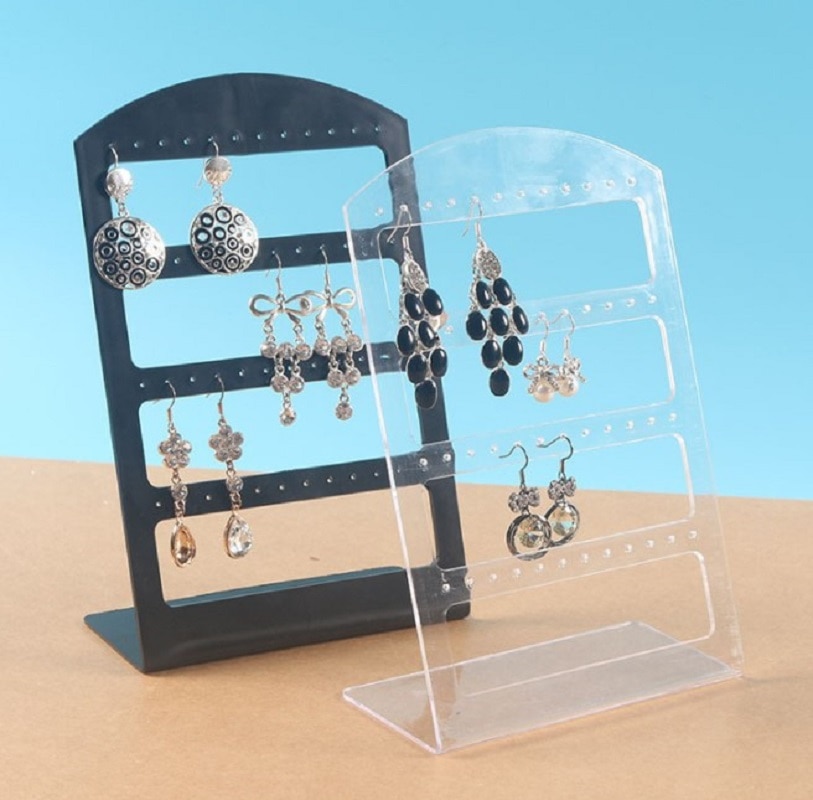 Simple 48 Holes Jewelry Organizer Stand Black Plastic Earring Holder Pesentoir Earrings Display Rack Etagere For