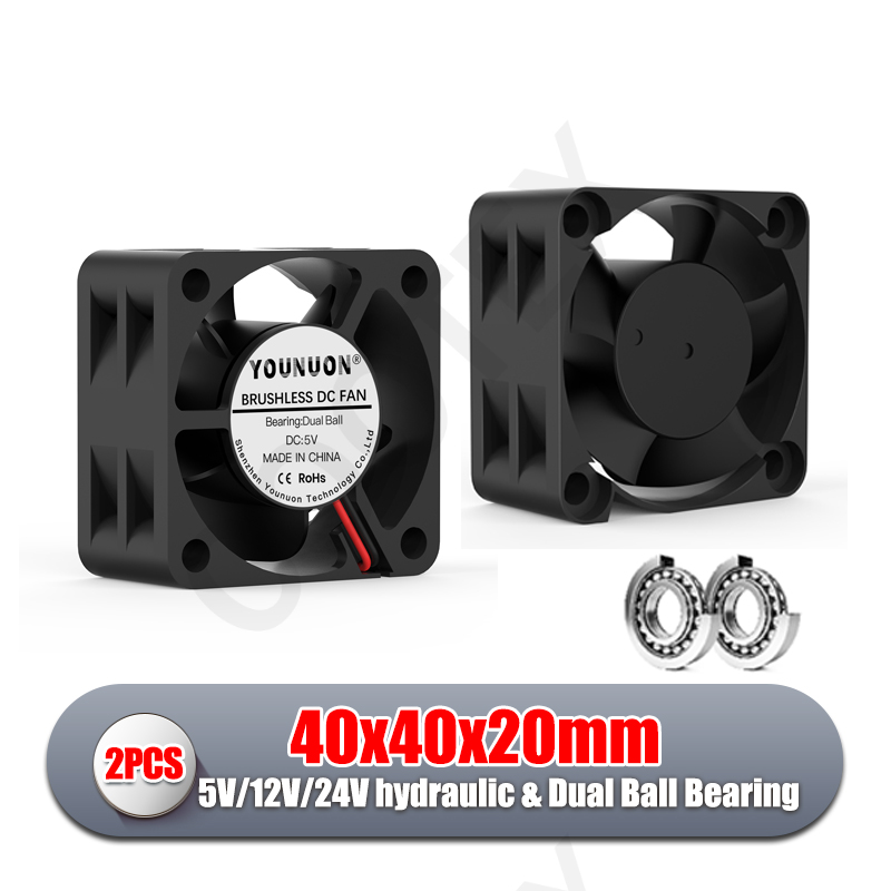 2 stk. 40mm 40 x 40 x 20mm kjølevifter,  dc 5v/12v/24v doble kule- og hydrauliske lagre, kjølevifte til 3d skriverkjøling, 4020 vifter