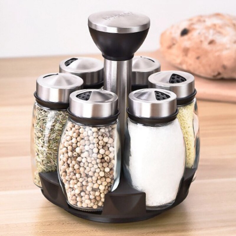 6Pcs Kitchen Rotating Glass Spices Bottles Seasoni... – Grandado