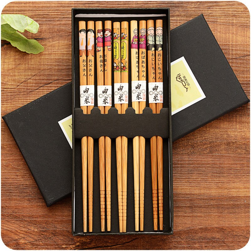 Reusable Japanese style bamboo chopsticks set 5 pairs of Chinese food dessert chopsticks: C