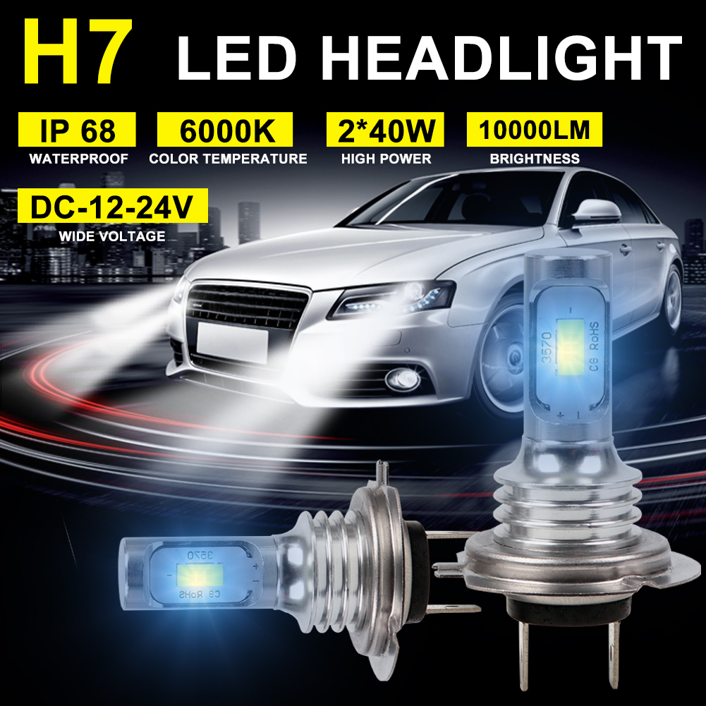 2 Stück H7-LED-Lampen, Scheinwerfer-einstellen, 80 W, 10000 lm, Hallo- oder Lo-Strahl-Glühbirnen, 6000 K, Weiß, IP68, wasserdicht, Canbus-Glühbirnen auf Autozubehör