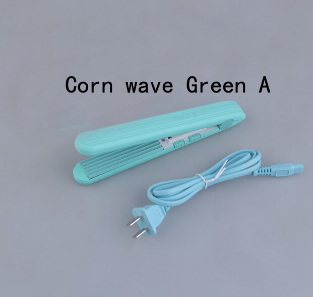 Mini bærbar glat hårspændejern af porcelæn, elektrisk glattejern med skinne: Majsbølge grøn en