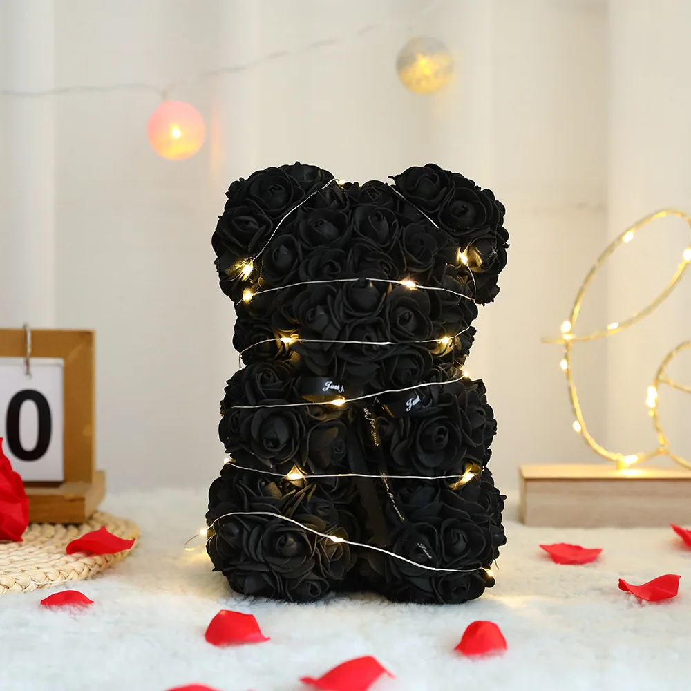 Oso de flor rosa de peluche Artificial de 25cm con caja, romántico del Día de San Valentín, suministros para de boda y aniversario para novia y mujer: Verde