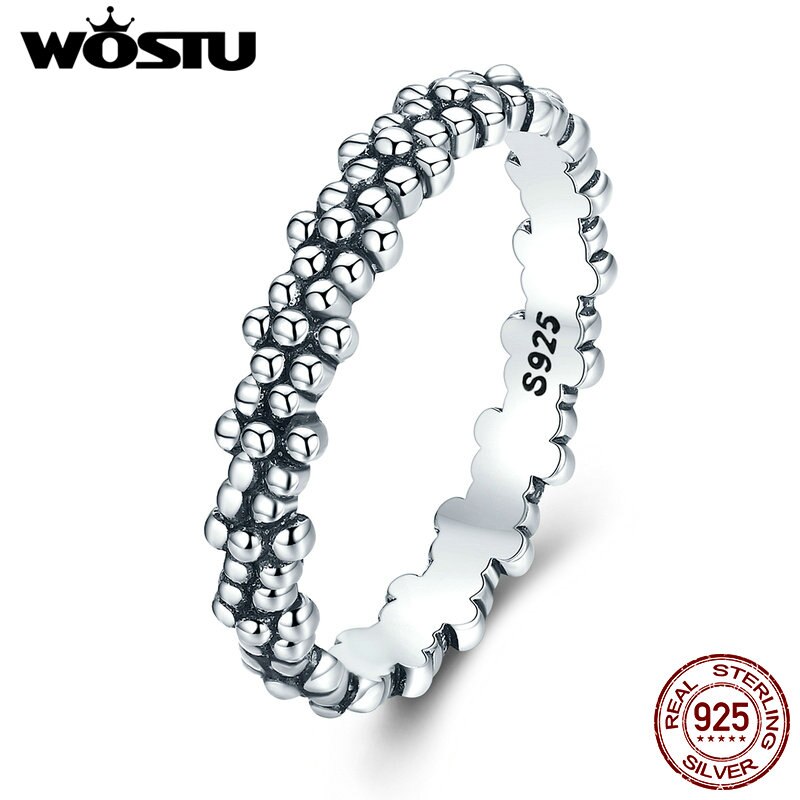 WOSTU Echt 925 Sterling Zilveren Vintage Madeliefjes Stapelbare Ringen Voor Vrouwen Mode S925 Zilveren Sieraden XCH7628