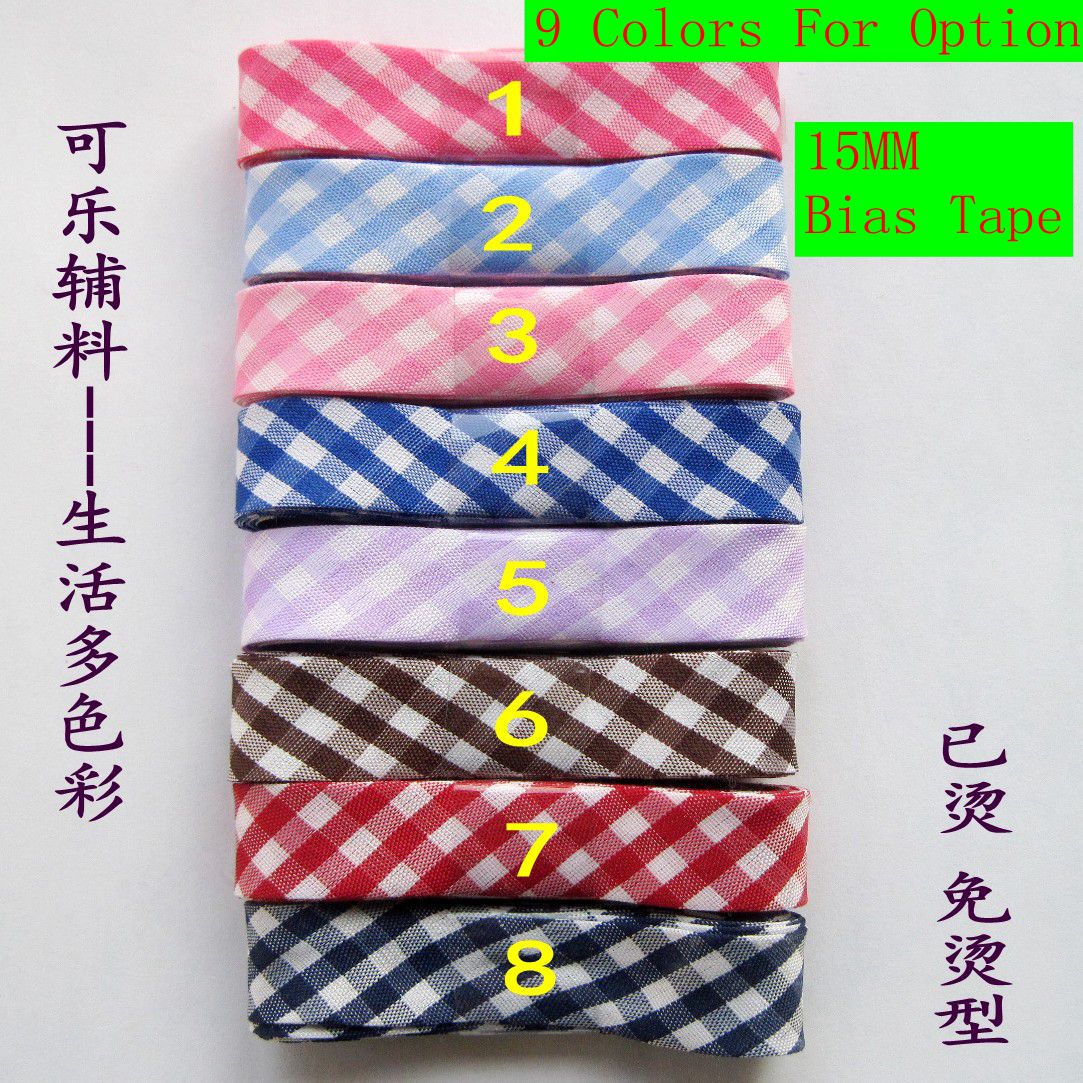 10 meters/partij grids afdrukken 15mm (5/8 ") breedte gestreken enkele vouw poly-katoen bias tape/biais voor craft naaien