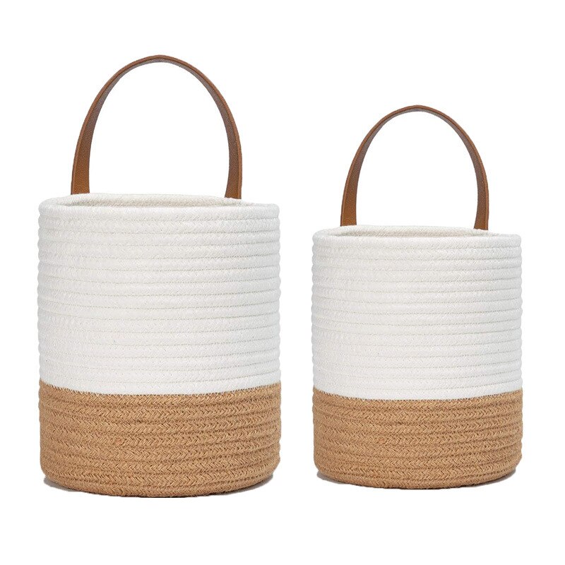 De yute cesta colgante conjunto de 2 yute colgante canasto yute cesta de mimbre para las plantas y partes colgando de la pared de la decoración: Yellow White