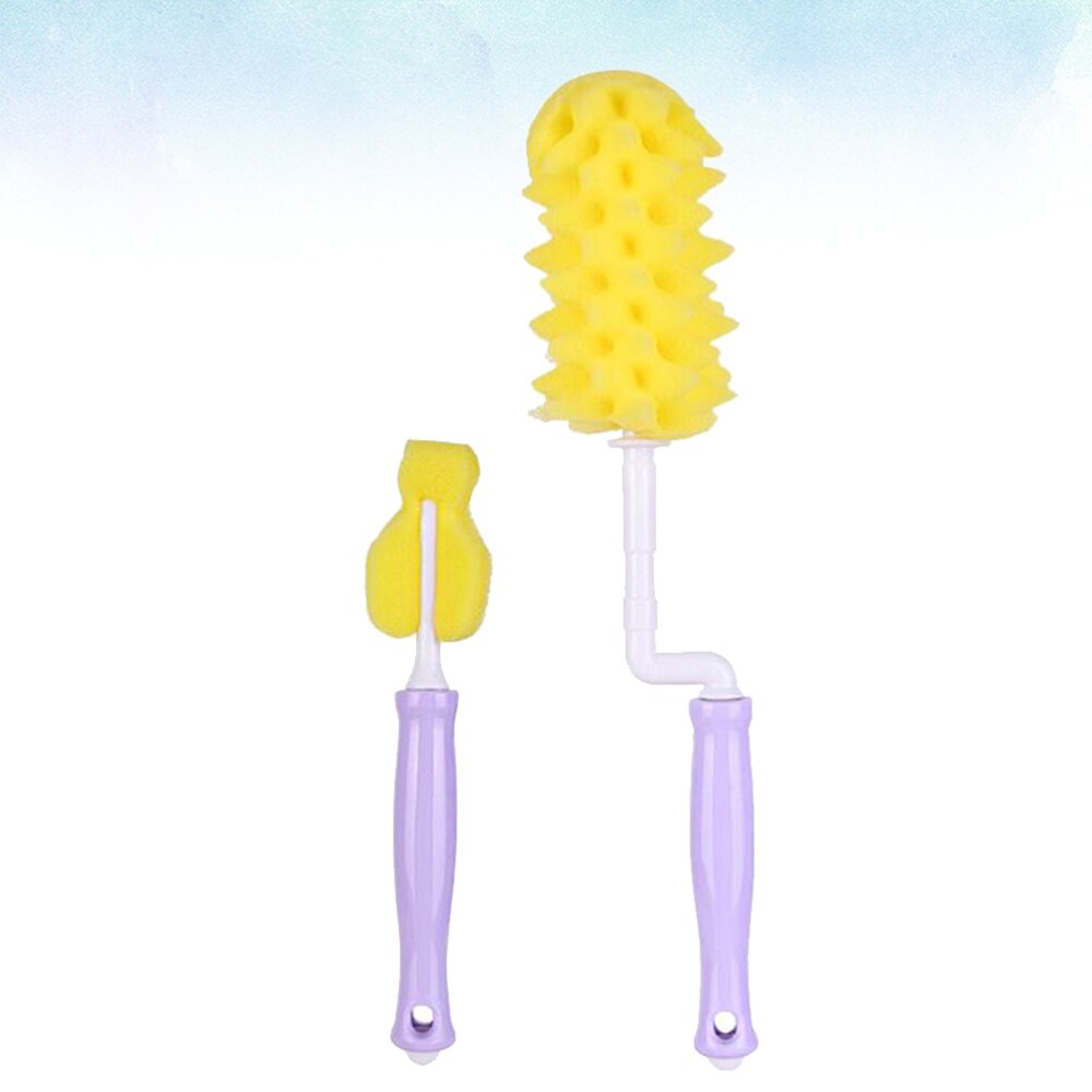 2 stuks  in 1 sets babyverzorgingsaccessoires reinigingsborstelset draaibare sponsborstel voor voedingsfles (paars)