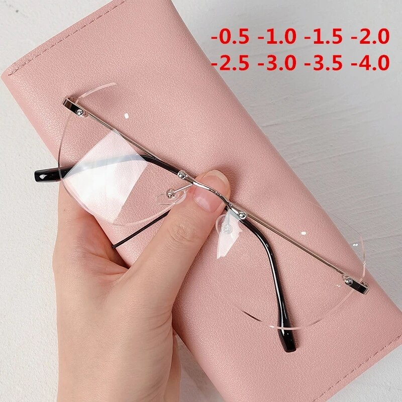 -0.5 1.0 1.5 4.0 Randloze Afgewerkt Bijziendheid Bril Vrouwen Rose Gold Metal Polygon Brillen Recept Nearsighgted Eyewear