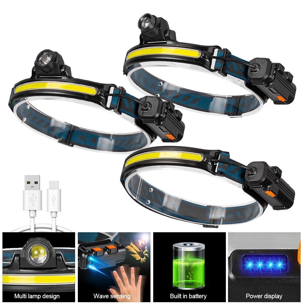 zoom+ Sensor Led XPG + COB Scheinwerfer 2000mAh 18650 USB Kopf Lampe Tragbare Flutlicht Taschenlampe Wasserdichte Laterne