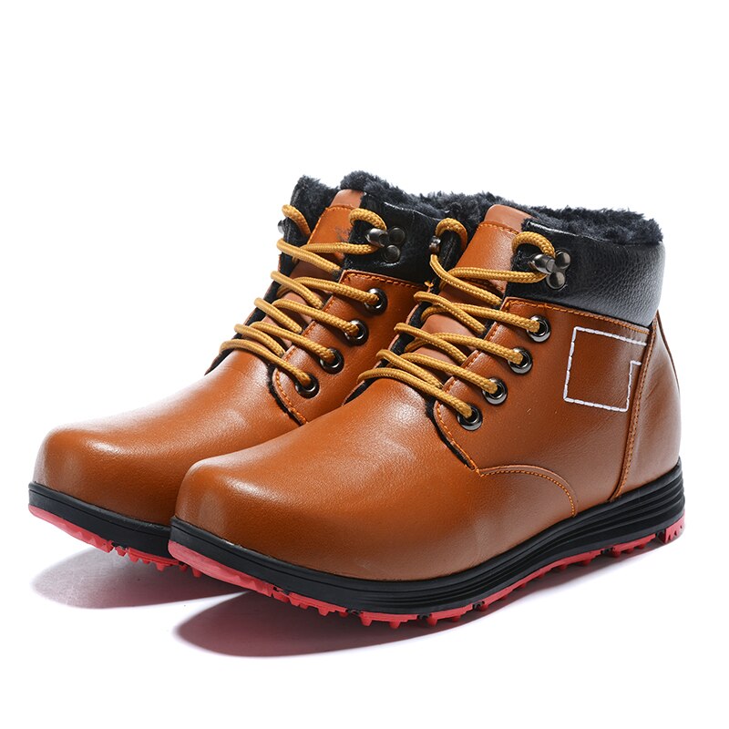 Golf Shoes Men Waterproof Leather Golf Shoes Warm Fur Man Sports Shoes High Top Golf Trainers for Mens Walking Shoe: Light brown / 10