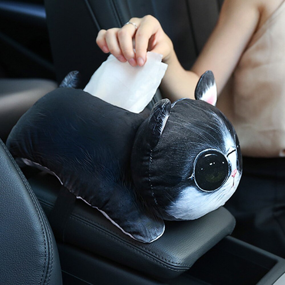 Boîte à mouchoirs créative 3D, chien de dessin animé mignon modélisation de voiture accoudoir siège pare-soleil porte-mouchoir pour chambre à coucher bureau décor
