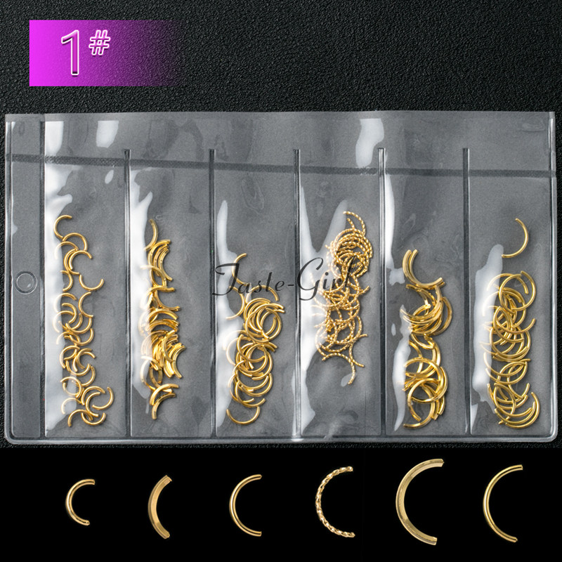 Gemengde 6 stijlen boogvormige gold bar metalen 3d nail art decorations metal glitter Manicure nagels Accessoires Levert gereedschap