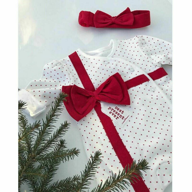 Weihnachten Neugeborene Baby Mädchen Jungen Kleidung Set Strampler Stirnband Weihnachten Geburtstag