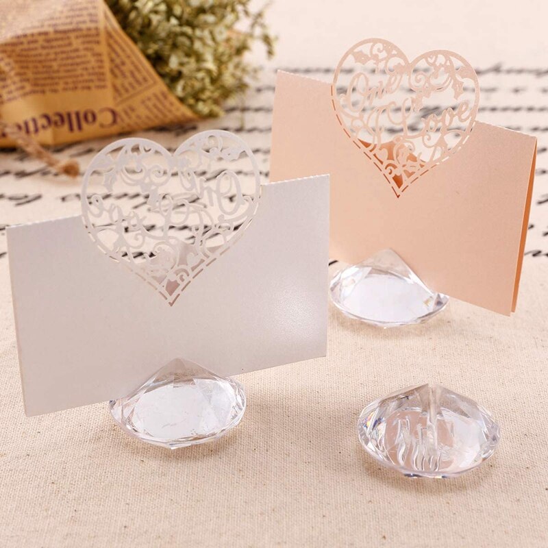 20Pcs Diamond Place Card Holders Clear Table Number Wedding Crystal Sign Memo Centerpiece Party Restaurant