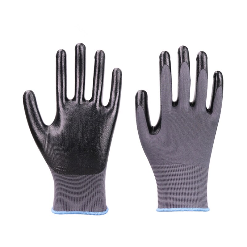 GMG CE Certificated EN388 White Polyester Grey Smooth Nitrile Work Safety Gloves Work Gloves Mechanics: Grey / XL