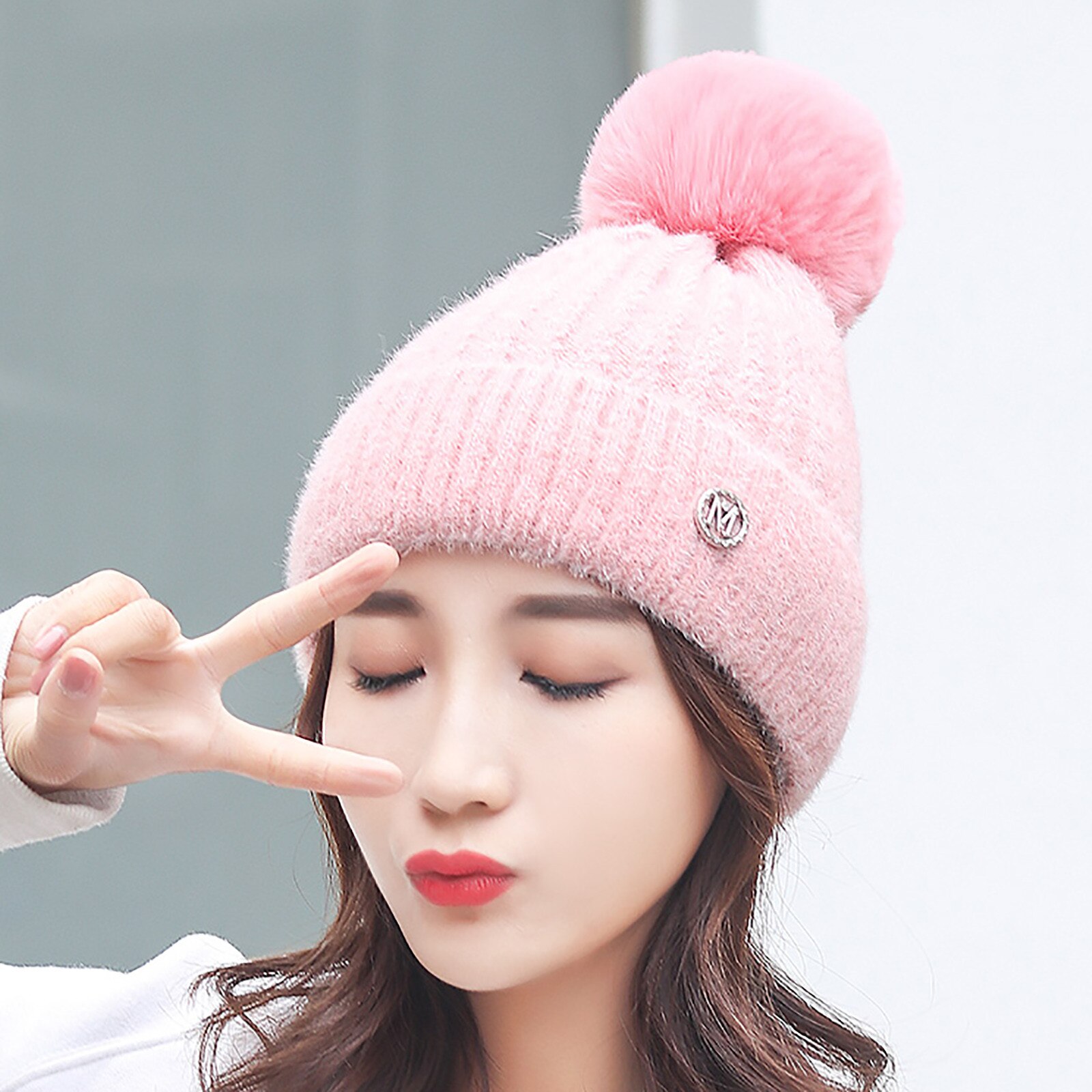 Gorro de lana cálido para mujer, gorro de lana cálido para Otoño e Invierno