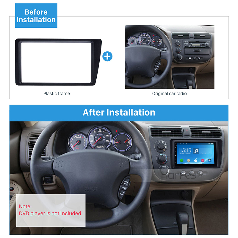Harfey bil fascia dubbel 2 din stereo dash mount ram autoradio för honda civic lhd 2001 2002 2003 2004 2005 2006 panel adapter