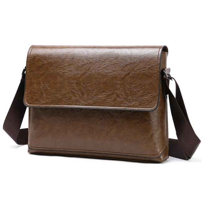 Mænds lædertaske business casual pu enkelt skulder diagonal taske multifunktionel ensfarvet dokumentmappe: Khaki