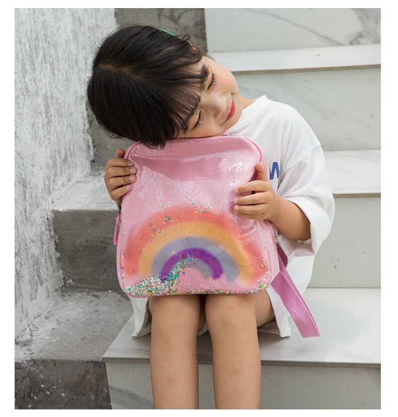 Mochila para niñas pequeñas con arco iris, mochila escolar bonita, mochila con lentejuelas brillantes para niños