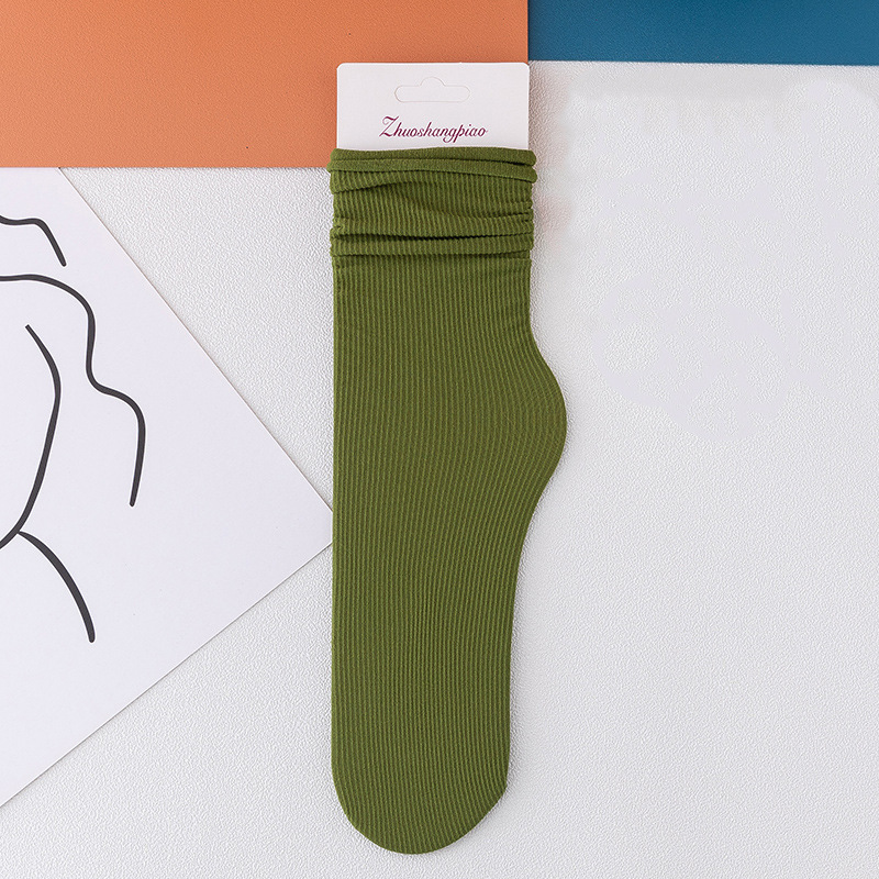 Multicolor Solid Color Ice Silk Velvet Mid Tube Socks Women Summer Soft Thin Rolled Edge Crew Socks Japanese Casual Long Socks: ORANGE RED