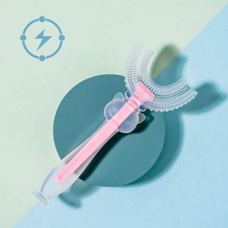 634F Kinderen U-vorm Tandenborstel Siliconen Training Tanden Reinigen Hele Mond Teethbrushes 360 ° Orale Tand Schoon Voor 2-4Years