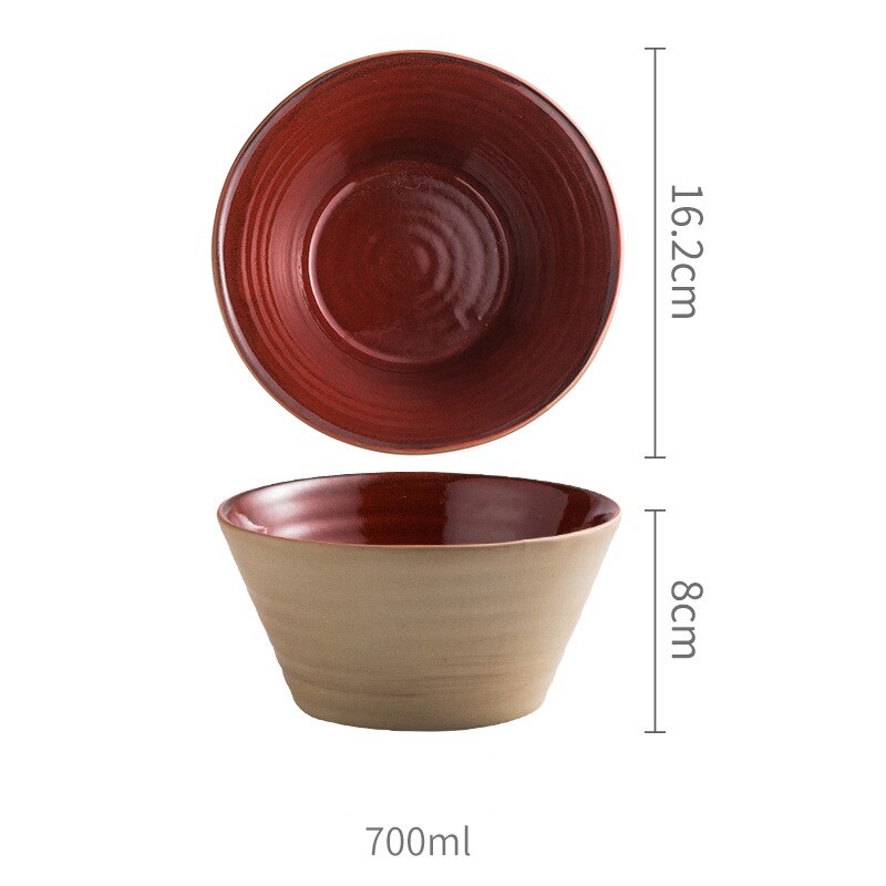 ANTOWALL Special Red Color Dinneware Ceramic Home Restaurant Deep Dish Canteen Steak Dinner Plate Tableware: Noodle Bowl