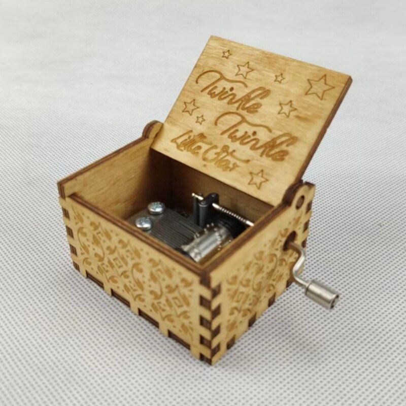 Wooden Engraved Hand-cranked Music Box Boxes To Mom Daughter: C