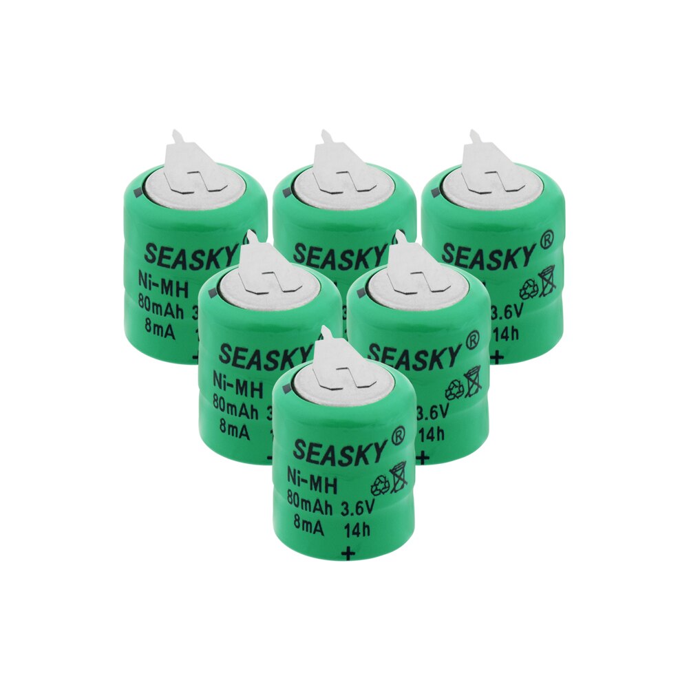 1/2/4/6/8/10Pcs 3.6V 80Mah 80H Ni-Mh Nimh coin Cell Button Batterijen Oplaadbare Nikkel Metaal Hydride Knop Batterij Met Pinnen: 6  Pieces