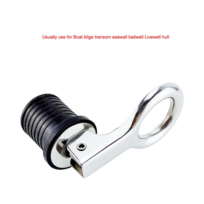 2 Pcs 1-1/4-Inch Marine Stainless Steel Handle Rubber Drain Plug Boat Plug Snap Tight Flip Style Hull Seawall Boat Accessories