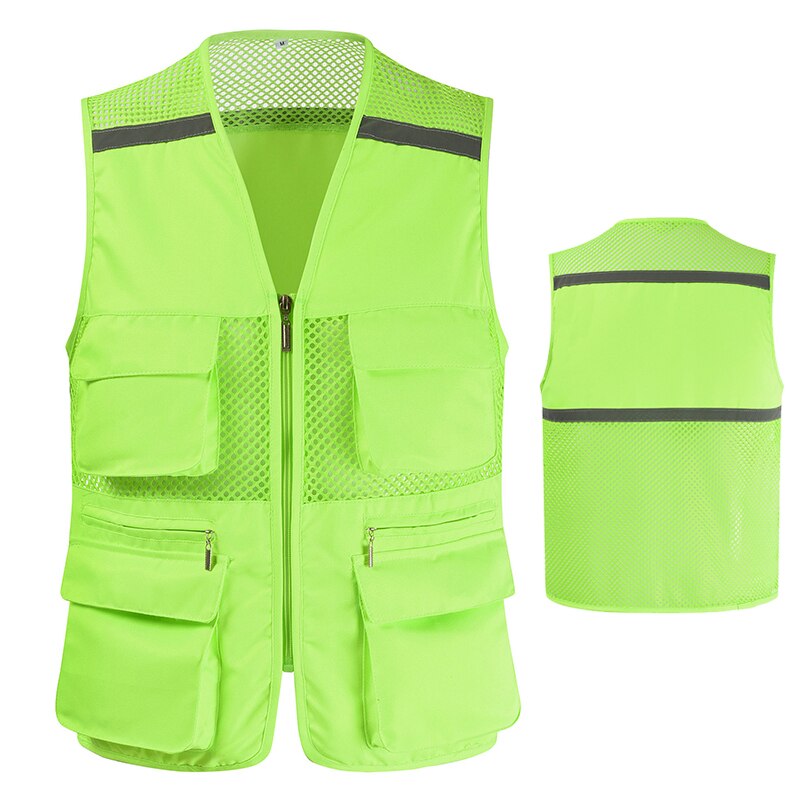 Blue Work Vest For Men With Pockets and Reflective Stripes Breathable Photography Vest