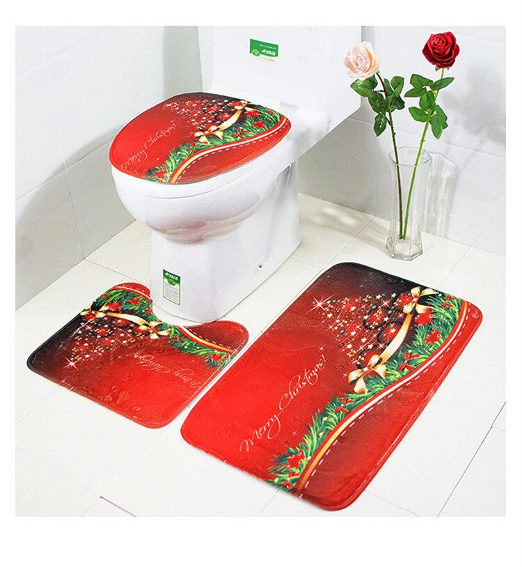3 pcs/set Cartoon Christmas Toilet Rug Mat U-shaped Toilet Seat Mat Santa Claus Rug Carpet For Bathroom And Toilet tapis pour wc