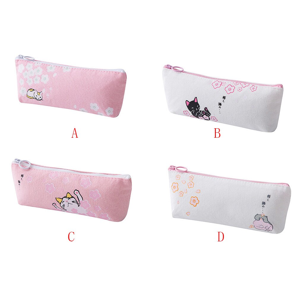 Kawaii Pink Cat Capacity Canvas Pencil Case Pen Box Girls School Stationery Bag For Girl Stationery Canvas Material Escolar