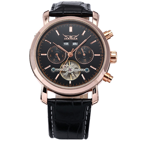 JARAGAR männer Uhren Tourbillon Mechanische Herren Uhren Datum Kalender Woche Monat Multifunktions Armbanduhren erkek kol saati: Rose  Schwarz