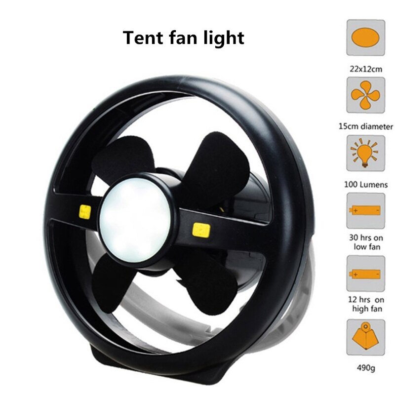 Camping-ventilator mit usb-aufladung, led-zeltlampe mit aufhängehaken