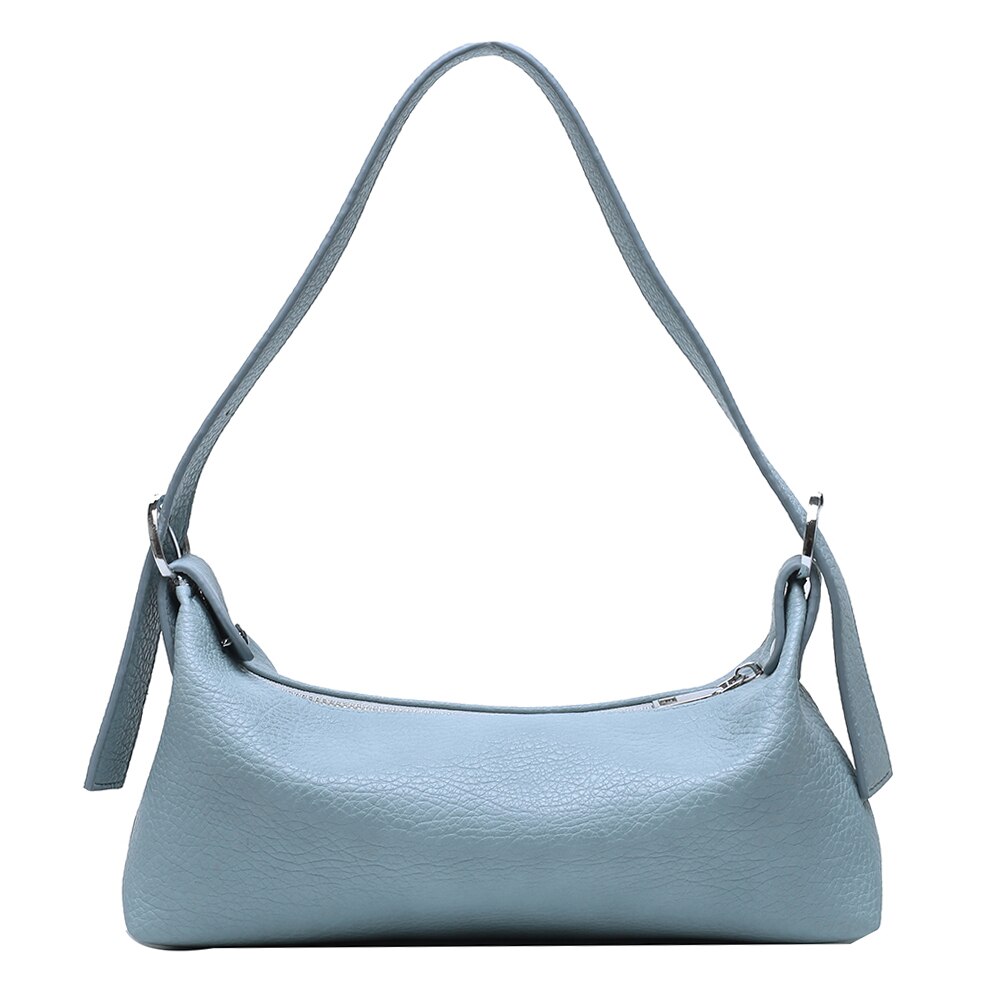 Ensfarvet kvinder pu læder hobo skuldertasker armhule slynge håndtasker enkle skulder tasker: Blå