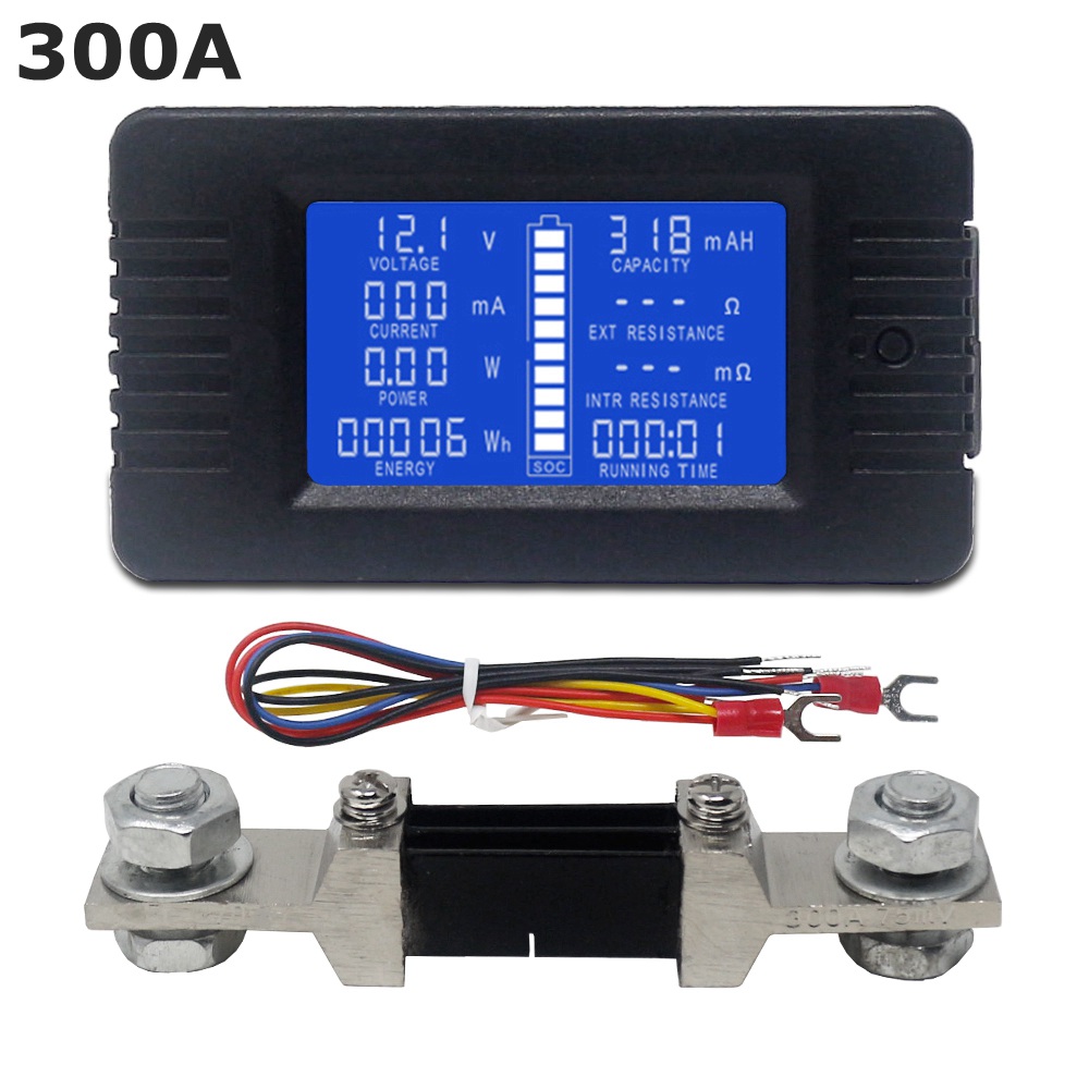 DC Voltmeter Ammeter 0-200V 10A/50A/100A/200A/300A Power Energy Meter Inpedance Capacity Running Time SOC Monitor: with 300A shunt