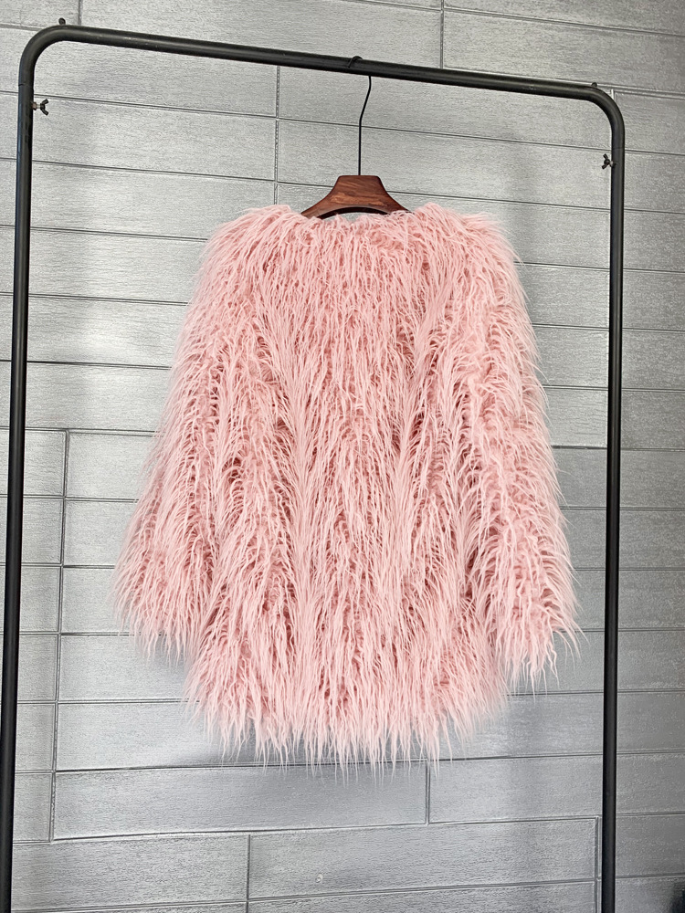Casaco de pele do falso estilo coreano sólido mid-length rosa mongólia casacos de pele de ovelha para as mulheres inverno do vintage quente casaco de pele artificial