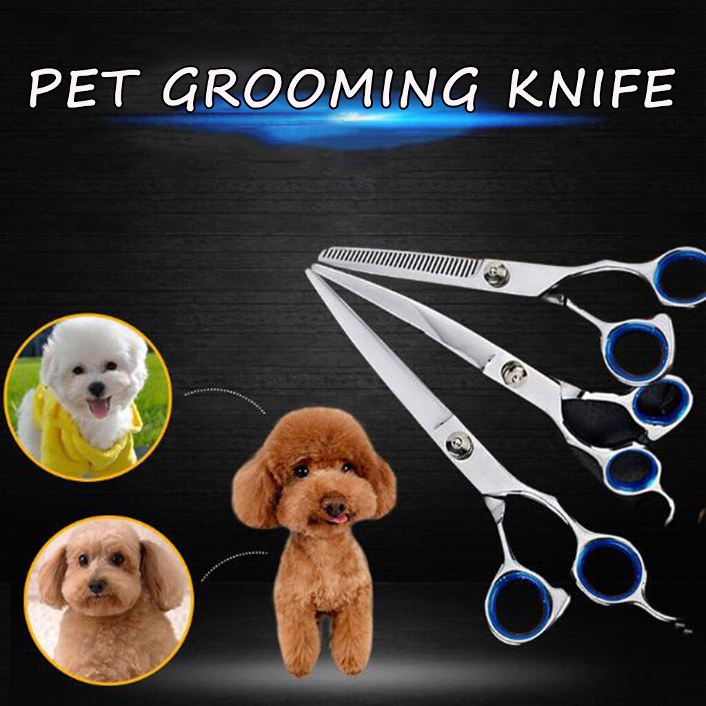 4 #5 Pcs Huisdier Schaar Set Roestvrij Staal Dunner Shear Grooming Kam Gebogen Scharen Kat Hond Snijden Dunner Voor groomer