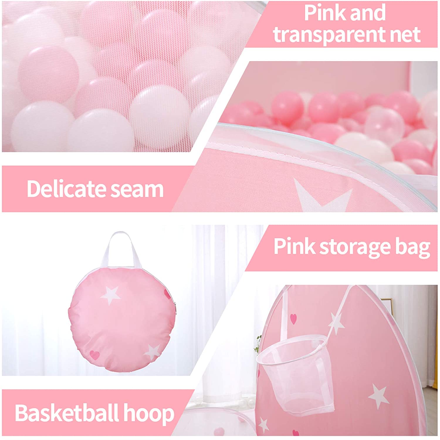 Rosa Ball Grube Spielen Zelt mit Basketball Band für freundlicher Mädchen Kleinkinder draussen drinnen Spielen 4 Ft/120CM (kugeln Nicht Enthalten)