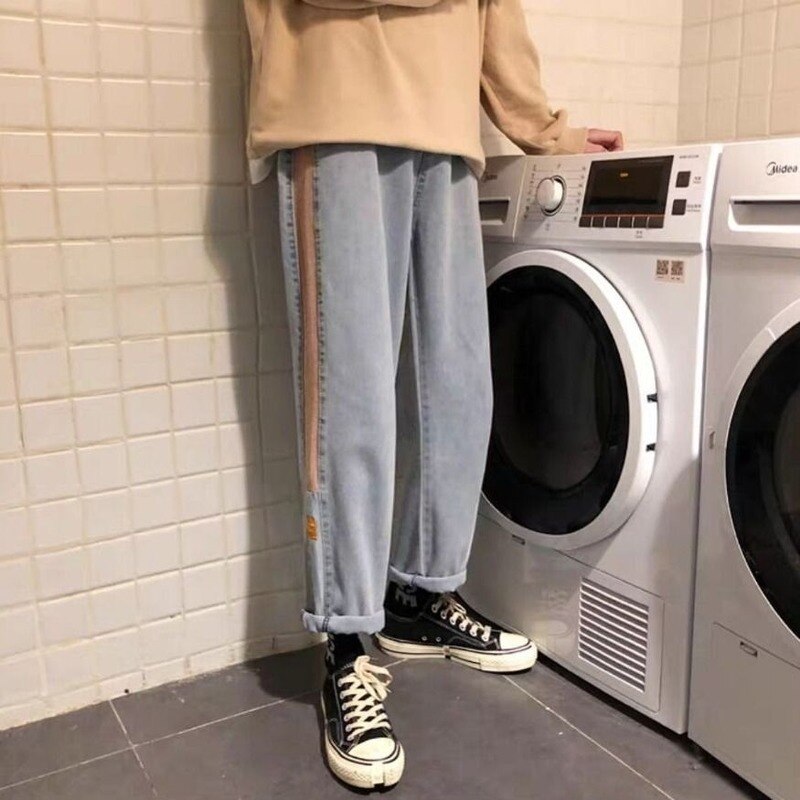 Men Jeans Autumn Male Bottoms Patchwork Outwear Straight Oversize 3XL Korean Trendy Ulzzang Chic Ins All-match Daily