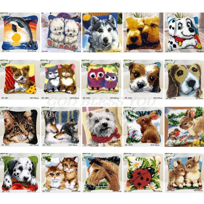 Animal Series Latch Hook Rug Kits Dogs 3D Segment Embroidery Pillow Wool Cross Stitch Carpet Embroidery DIY Latch Hook Pillow
