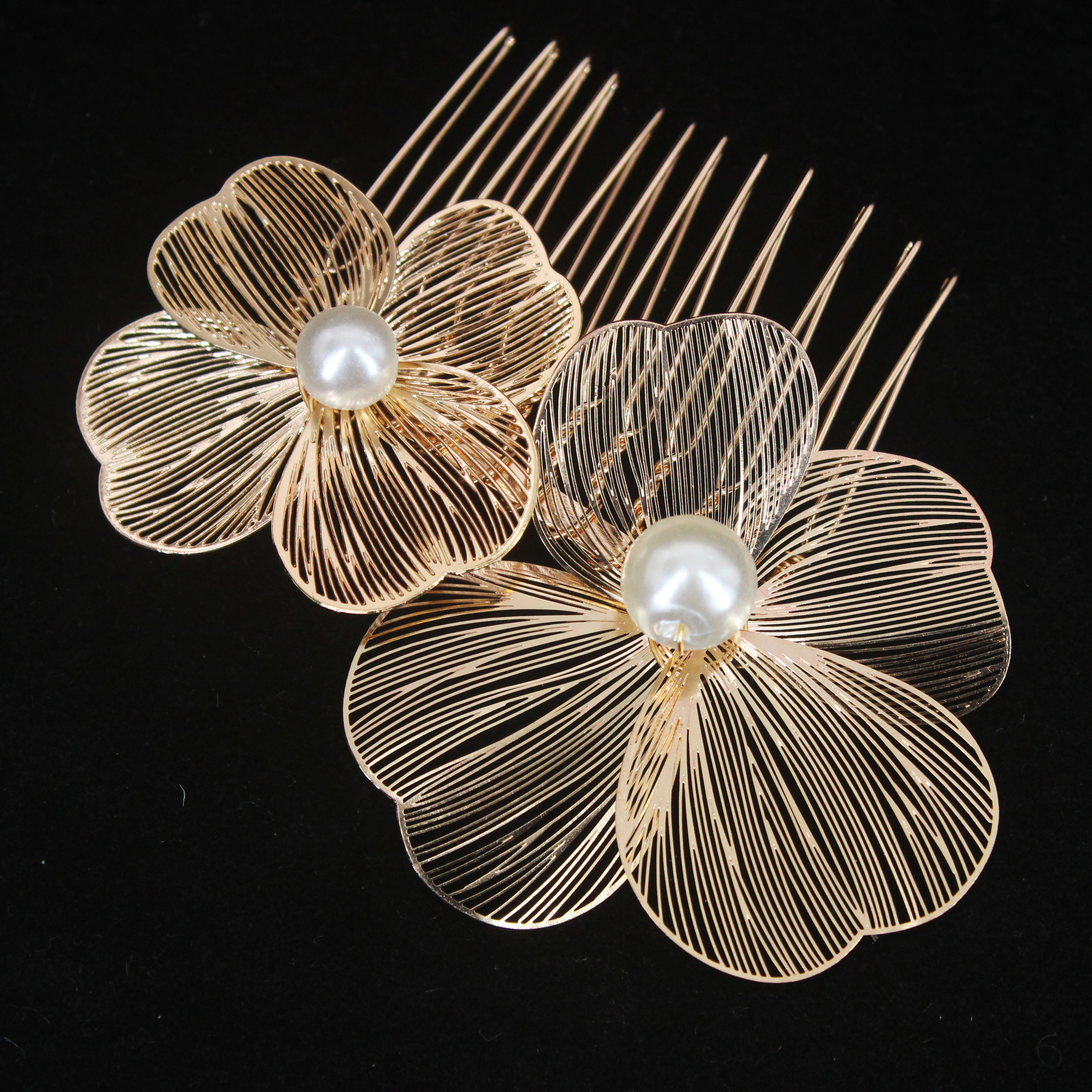 2 uds tocado de novia hecho a mano flor perla peine para el cabello alfileres joyería de estilo de boda insertar de peine accesorios para el cabello: Chapado en oro antiguo