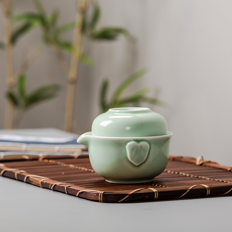 Neue Grün Keramik 3d Karpfen Gaiwan Tee-einstellen Seladon Elegante Kung Fu Teaset Umfassen 1 Topf 1 Tasse, schöNe Einfach Teekanne Wasserkocher