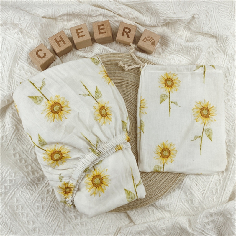 Stretchy Baby Fitted Bassinet Sheet Crib Bed Soft Cotton Printed Sheet Cradle Basket Pad Sheet Mattress Cover Protector N84E: sunflower