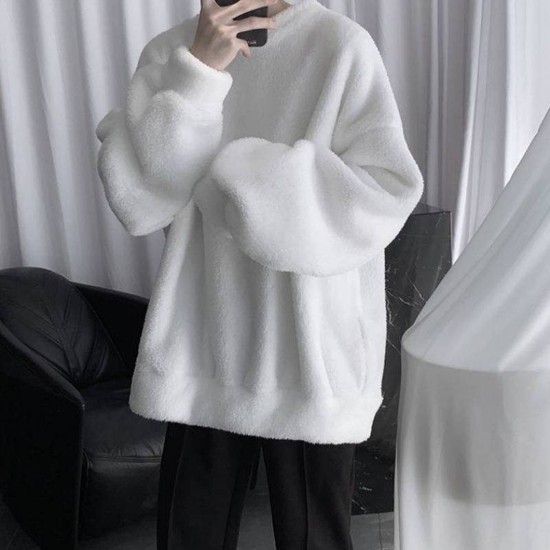 Plus Fluwelen Dikke Hoodie Mannen Warme Mode Effen Kleur Casual O-hals Sweatshirt Mannen Streetwear Hip-Hop Losse Trui hoodies