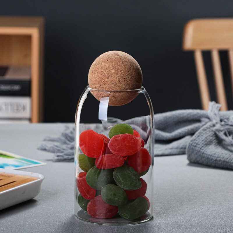 Boll kork glasflaska förvaring burk kaffebönor burkar torkad frukt diverse korn te burk kök glasburkar och lock: Höjd 15cm 800ml