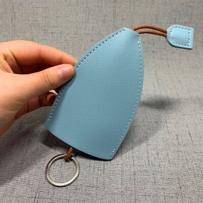 Solid Leather Key Wallets Lovely Key Chains Cover Soft Leather Pull Type Car Key Bag Women Key Ring Holder Case: Sky Blue