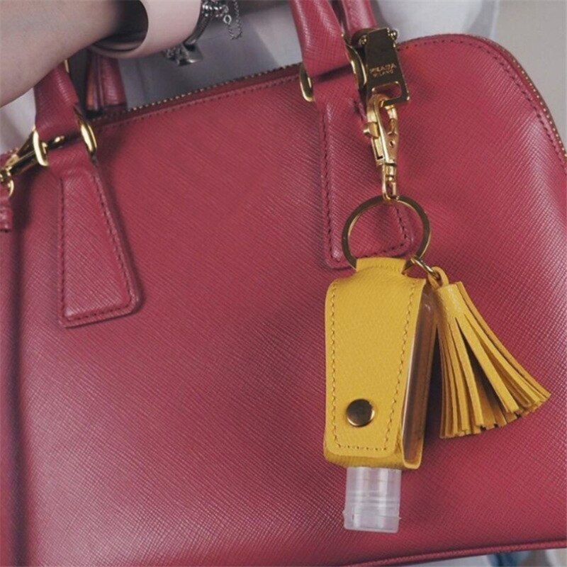 30ml Hand Sanitizer Holder Plastic Travel Bottle Refillable Container Reusable Bottle with Tassel Leather Keychain Carrier